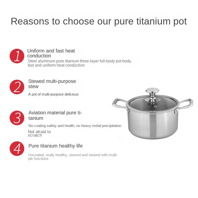 24cm Titanium Cooking Pot with Glass Cover – Induction-Ready Heavy Base Design
