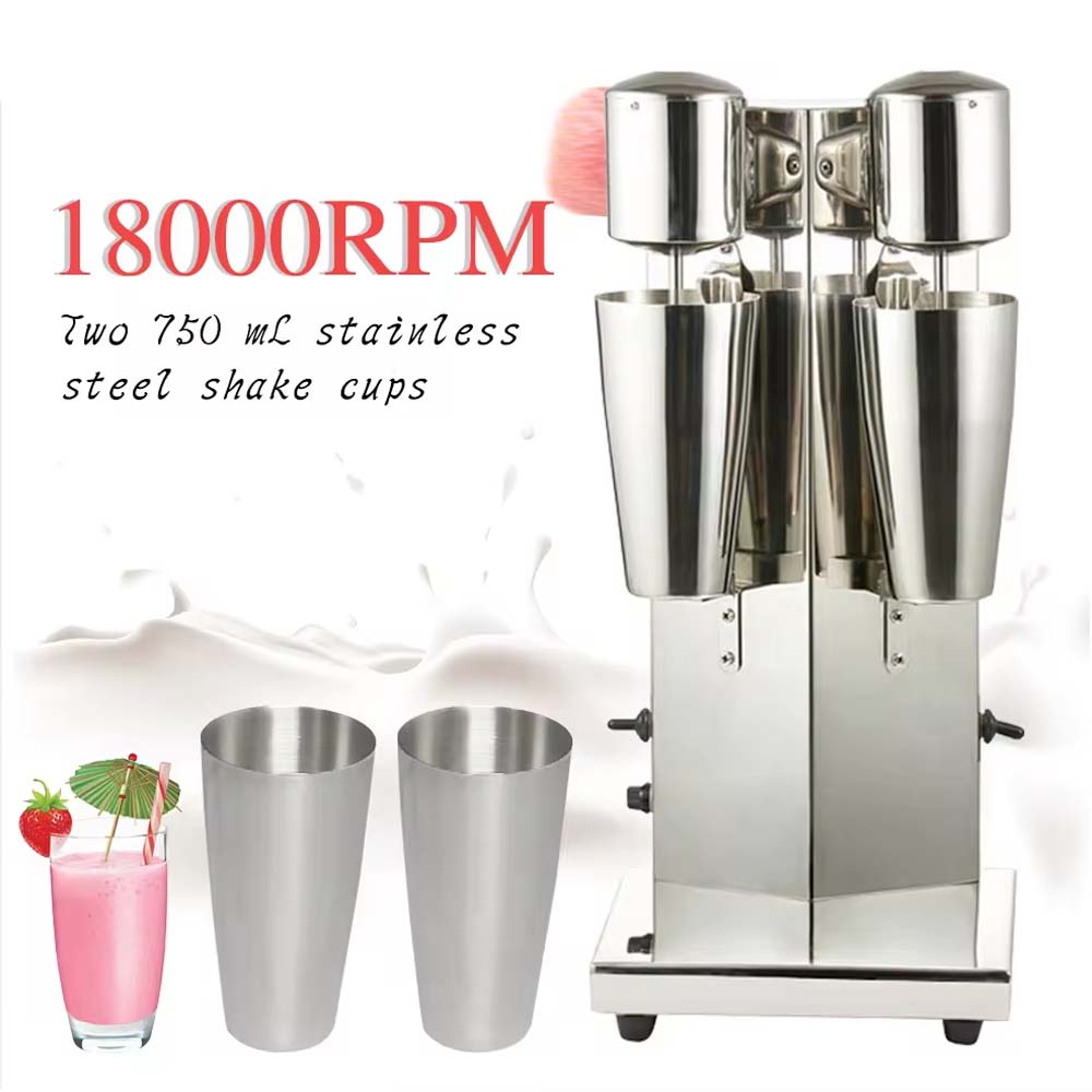 Stainless Steel Double Cup Milkshake Drink Mixer 300W Push Button 2-Speed Foam Blender