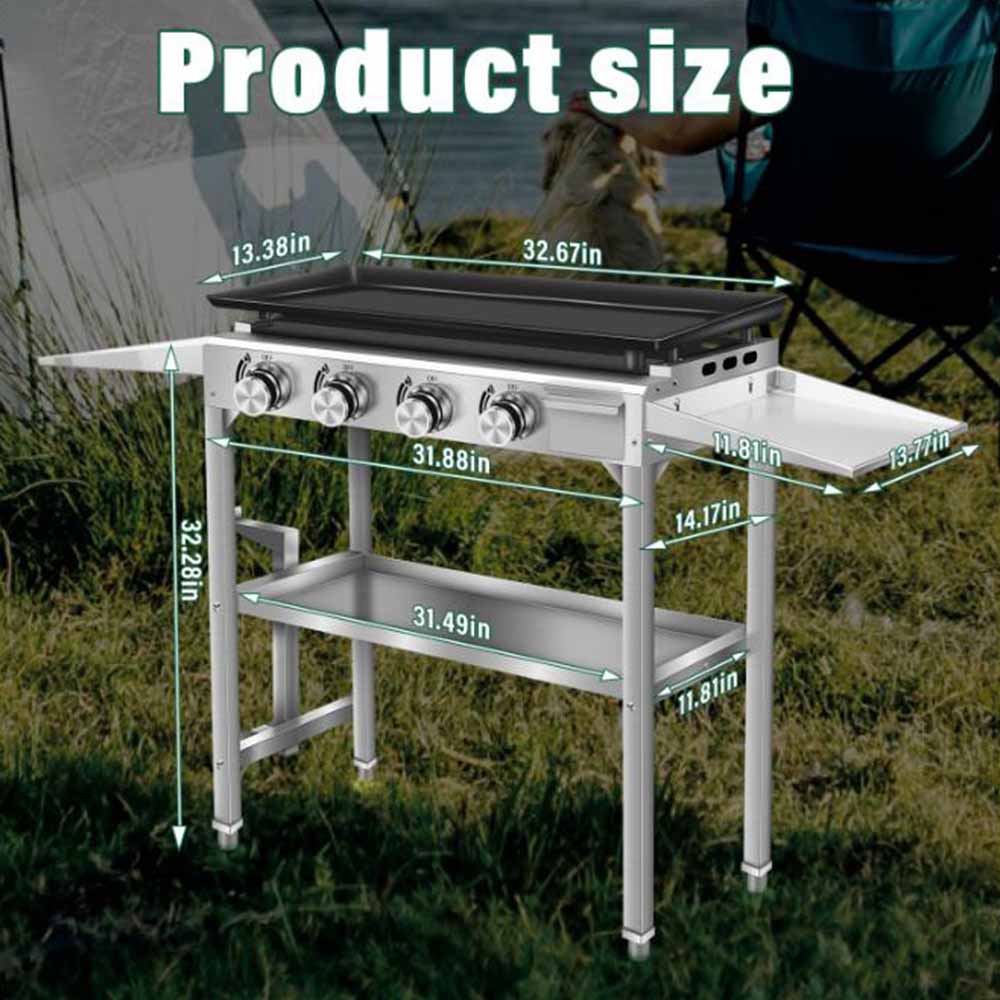 Portable 3 Burner Flat Top Teppanyaki Griddle Table Gas BBQ Grill 304 Stainless Steel