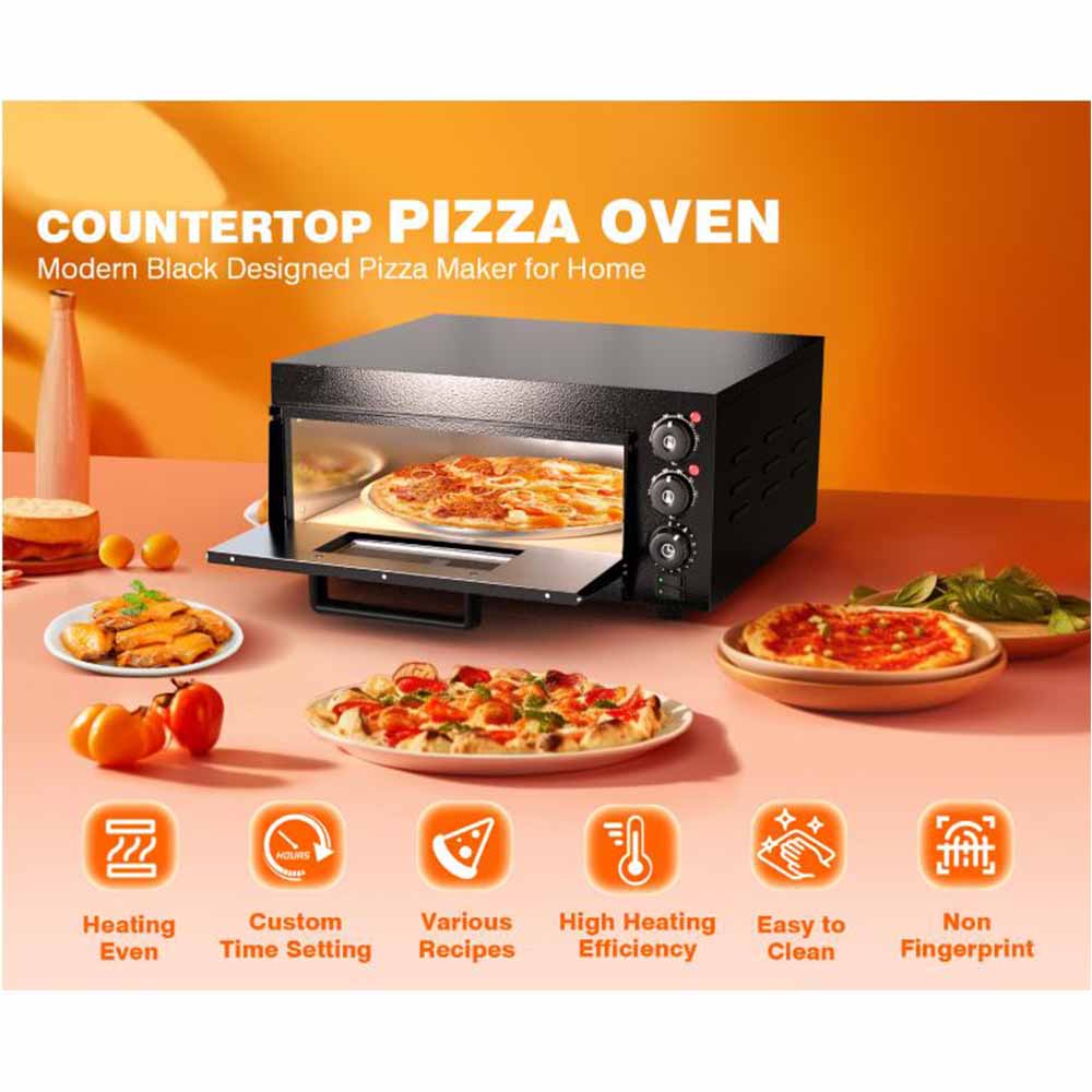 16 Inch Electric Countertop Pizza Oven with Top & Bottom Heat and Timer Stainless Steel