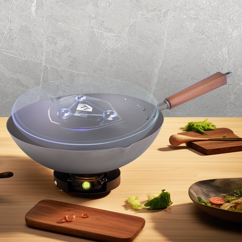 32cm Titanium Coated Non-Stick Wok Pan with Induction Base & Wooden Lid