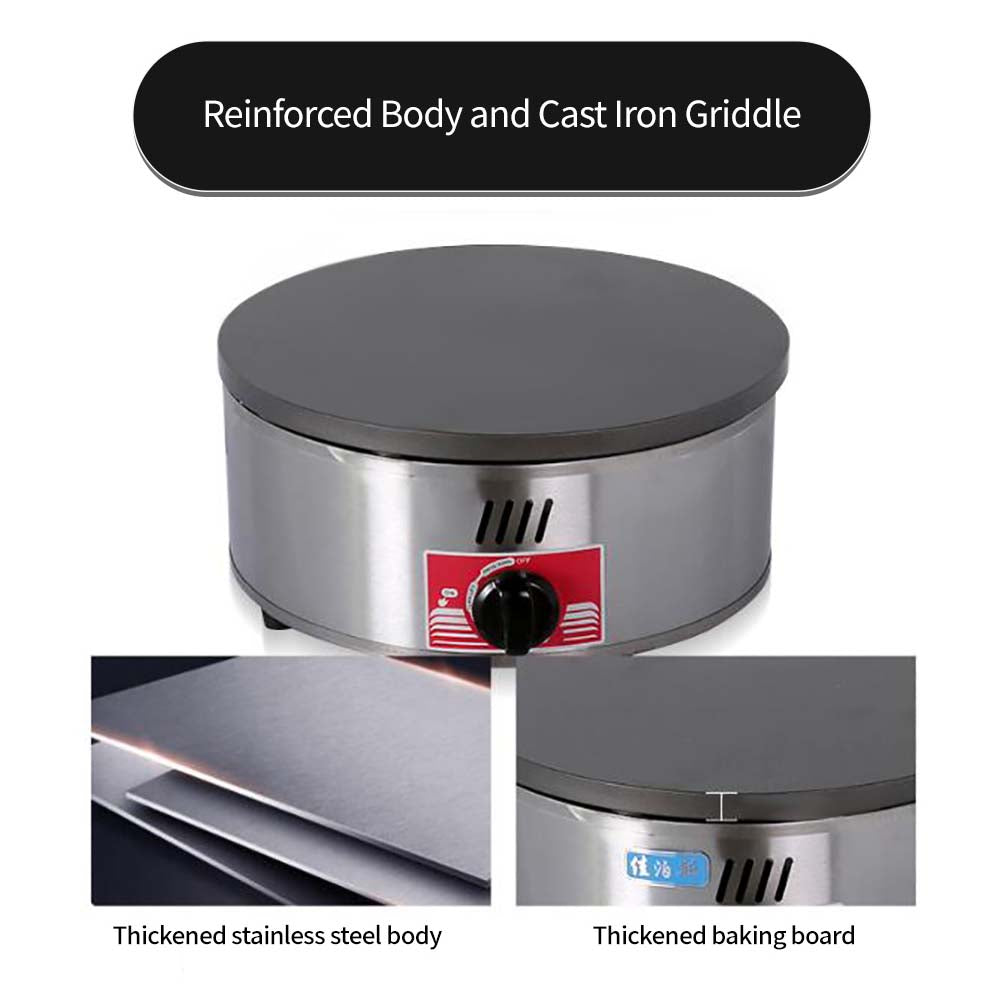 Commercial Gas Crepe Maker 400mm Cast Iron Plate with Touch Control Stainless Steel Body