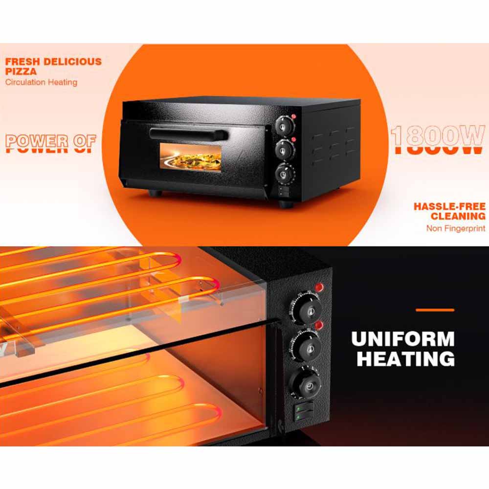 16 Inch Electric Countertop Pizza Oven with Top & Bottom Heat and Timer Stainless Steel