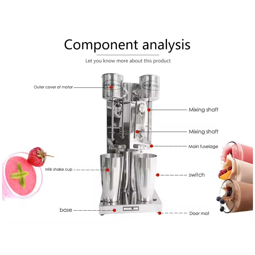 Stainless Steel Double Cup Milkshake Drink Mixer 300W Push Button 2-Speed Foam Blender