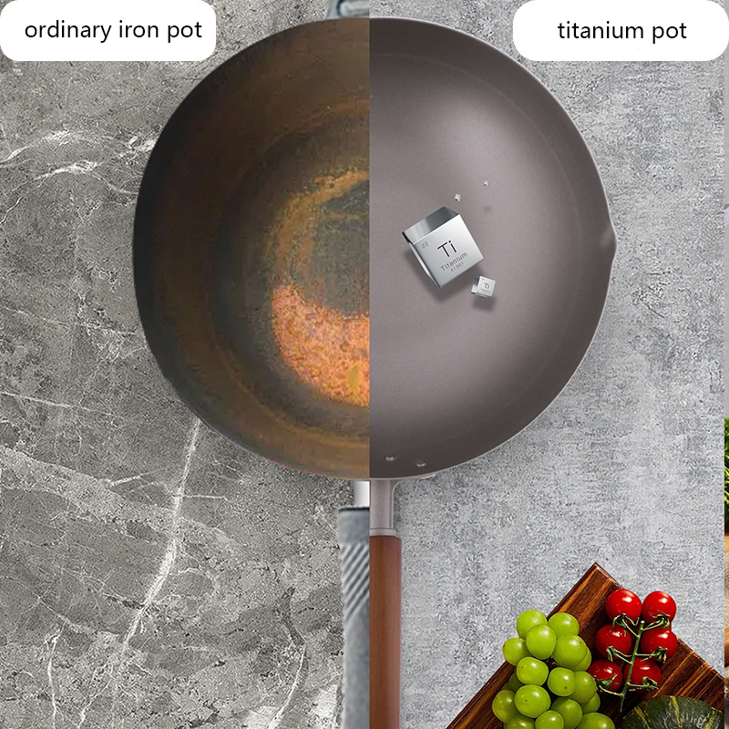 32cm Titanium Coated Non-Stick Wok Pan with Induction Base & Wooden Lid