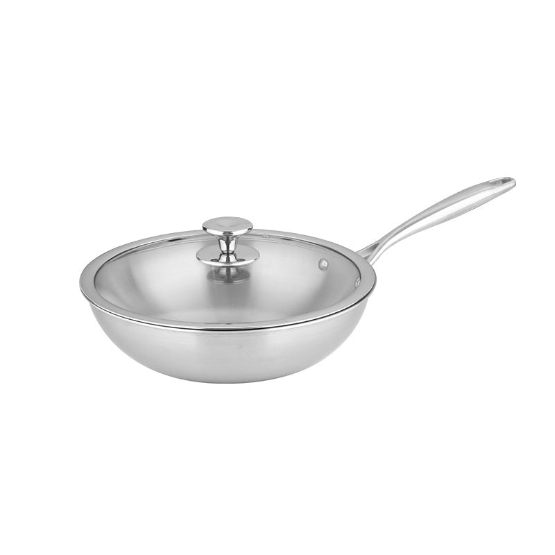 Uncoated Pure Titanium Fry Pan with Glass Lid and Triple-Layer Heat Distribution Base