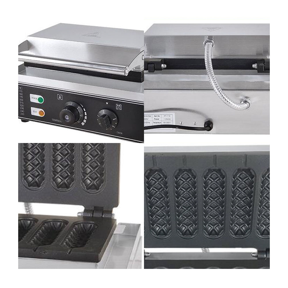 Commercial Electric Belgian Bubble Waffle Hot Dog Maker 6 Stick Non-Stick Plate Timer