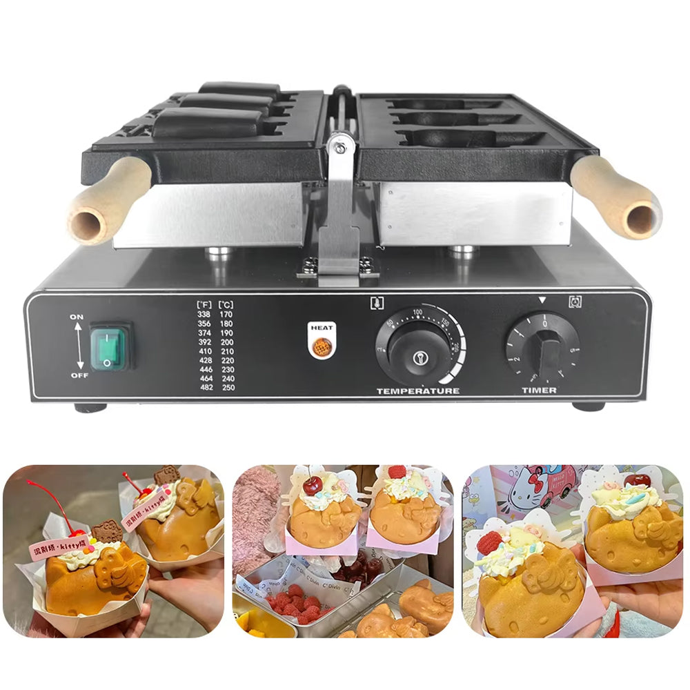 Cartoon Cat Waffle Maker Machine 1800W Stainless Steel Cat Mold Plate Adjustable Temp 50-300C