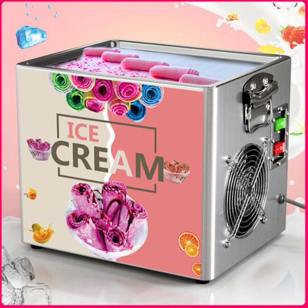 Electric Rolled Ice Cream Maker Machine with Display Screen, Stainless Steel Pan, 110V/220V