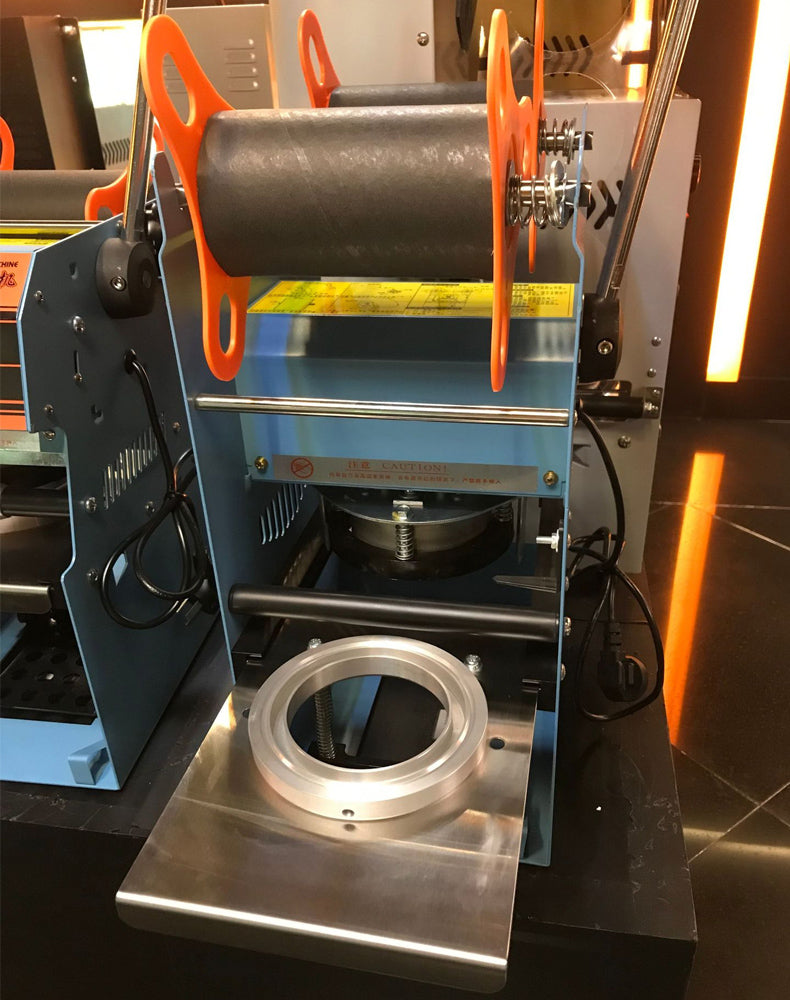 Manual Cup Sealer Machine 220V Heat Sealing for Bubble Tea Coffee Juice 9-9.5cm Plastic Cups