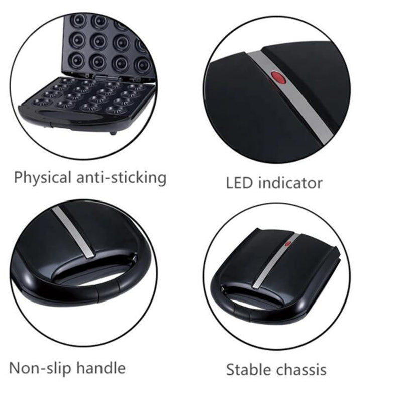 Mini 16-Hole Electric Donut Maker 220V Non-Stick Plate Stainless Steel Kitchen Appliance