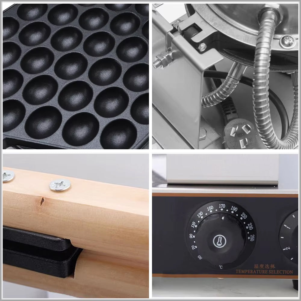 Commercial Egg Waffle Maker 1400W Electric Bubble Waffle Machine Non-Stick Plates 30 Holes